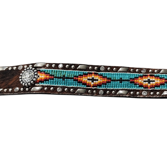 ARIAT GIRLS CALF HAIR AND BEADED LEATHER BELT \